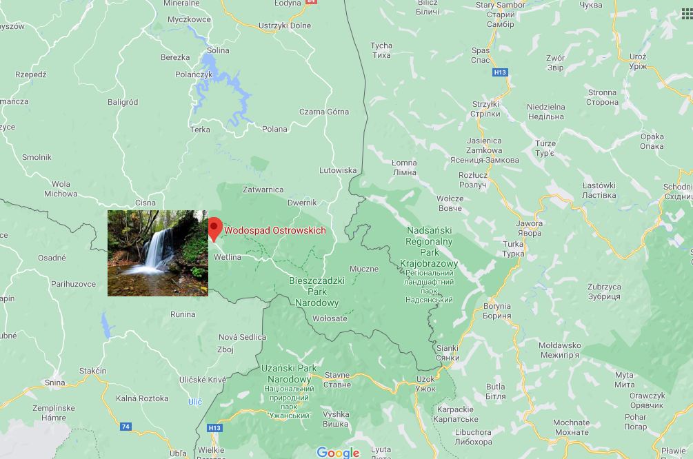 Wodospad Siklawa Ostrowskich w Wetlinie w miejscowości Wetlina